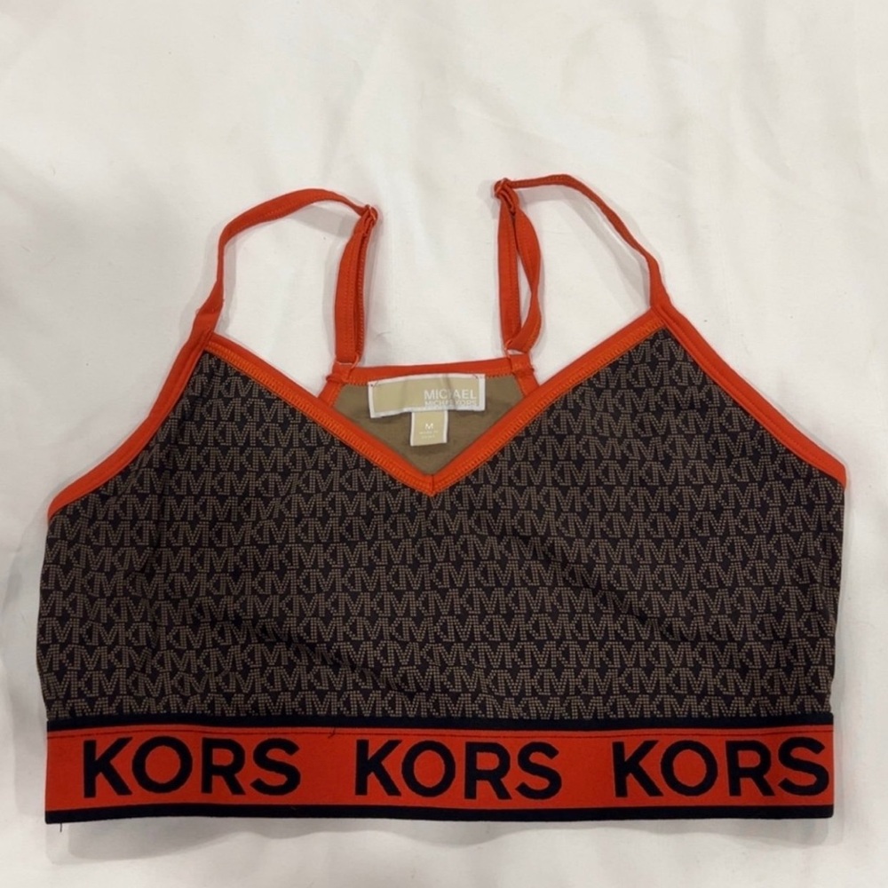 Michael Kors Orange and Black Patterned Bra Medium